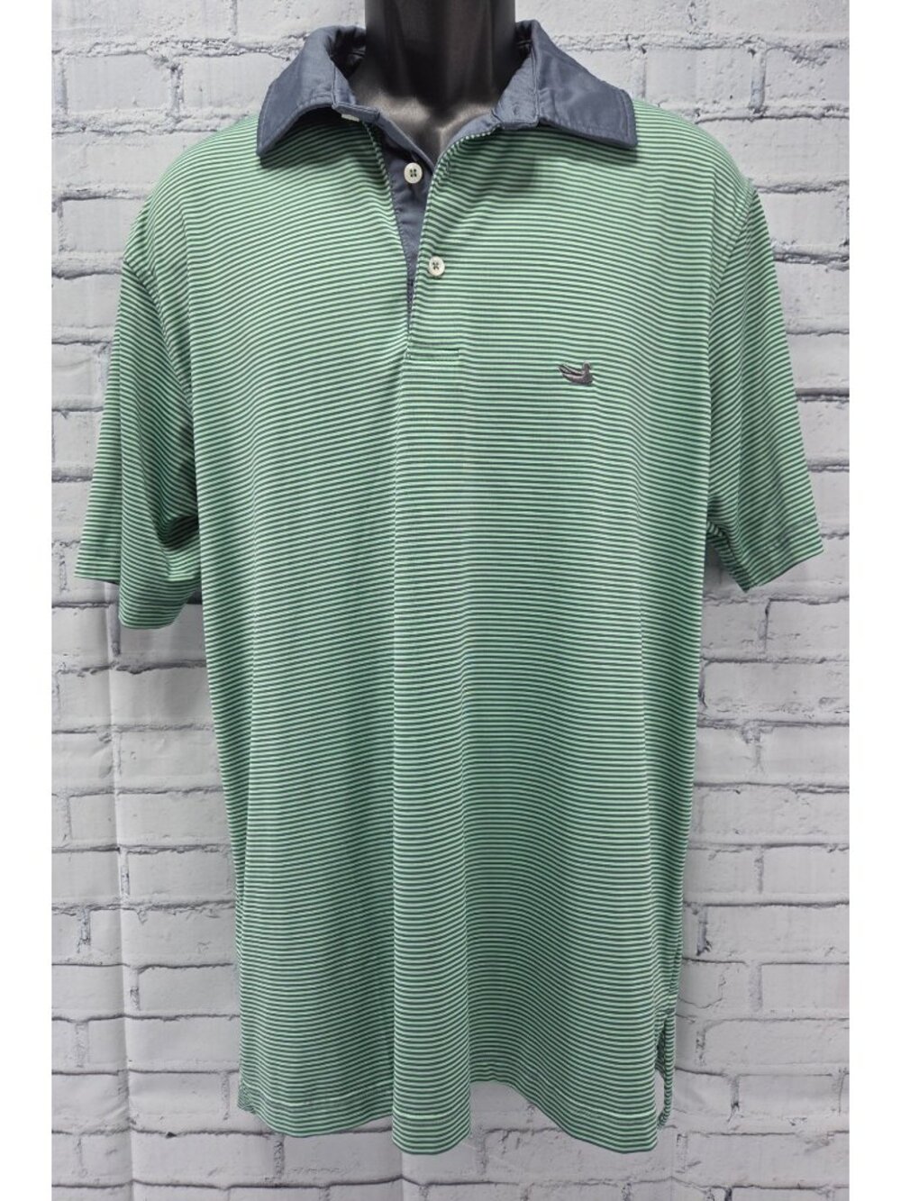 Southern Marsh Mens Green Striped Performance Polo Medium